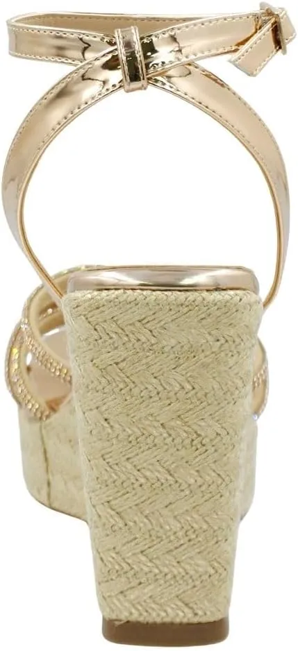 | CLARISSE Women's Rhinestone-Strap Espadrille Wedge Sandals - Glamorous and Comfortable Summer Footwear