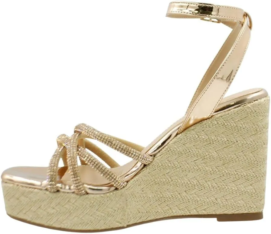 | CLARISSE Women's Rhinestone-Strap Espadrille Wedge Sandals - Glamorous and Comfortable Summer Footwear