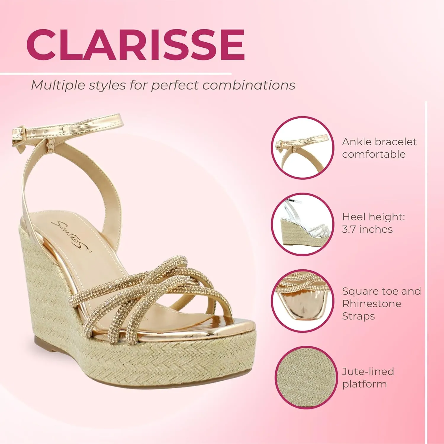 | CLARISSE Women's Rhinestone-Strap Espadrille Wedge Sandals - Glamorous and Comfortable Summer Footwear
