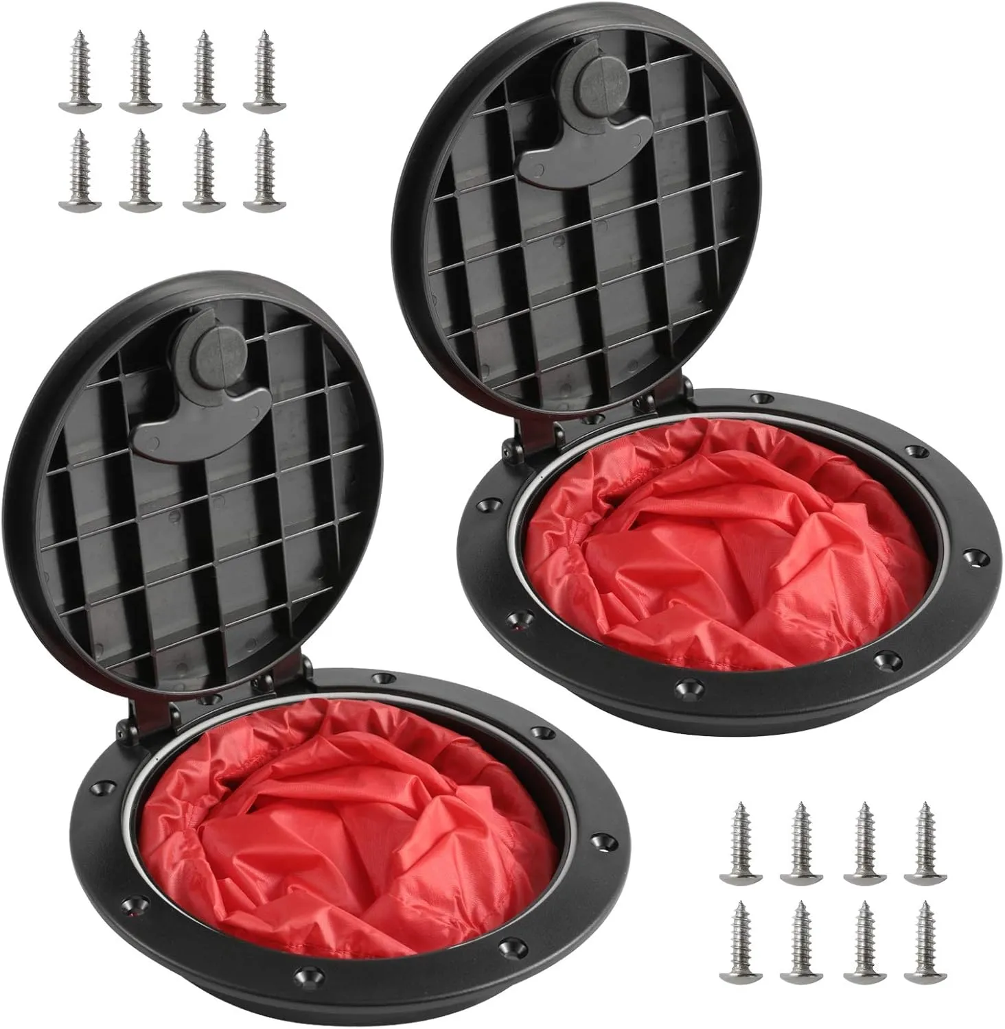 2 PCS 6'' Black Deck Plate Kit Deck Hatch with Storage Bag for Fishing Kayak Boating