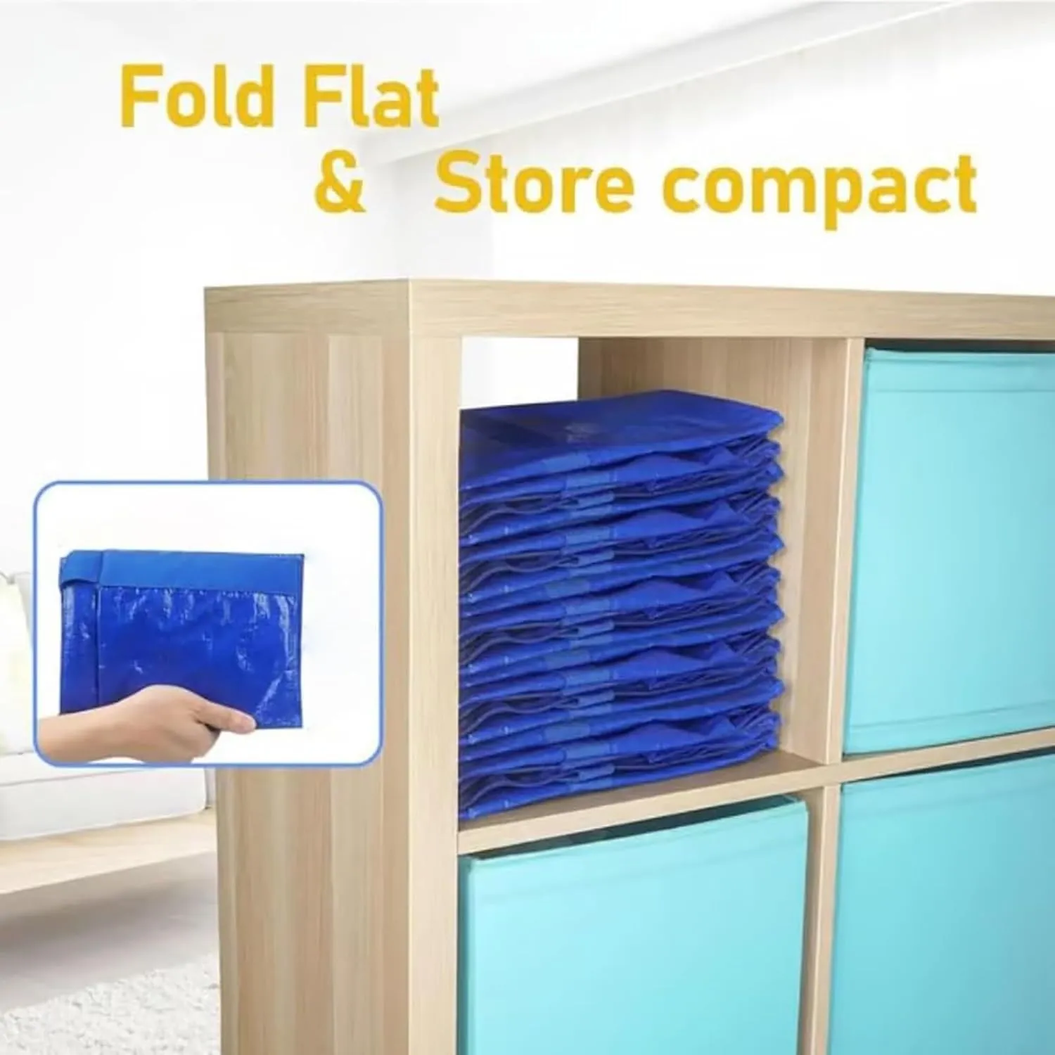 24 Gallon Extra Large Heavy Duty Foldable Moving Bags Storage Bags with Zipper & Reinforced Handles Blue Packing Bags Moving for Moving Storage Travel Saving Linen Organization (B, One Size)