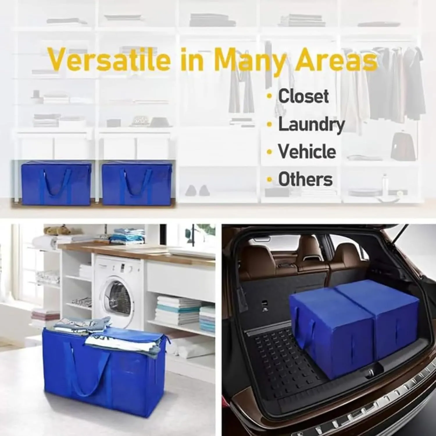 24 Gallon Extra Large Heavy Duty Foldable Moving Bags Storage Bags with Zipper & Reinforced Handles Blue Packing Bags Moving for Moving Storage Travel Saving Linen Organization (B, One Size)