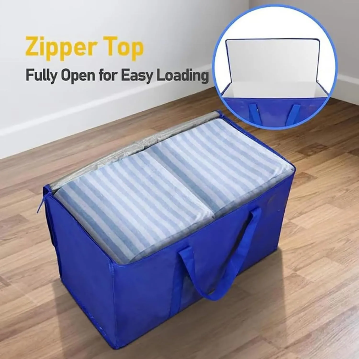 24 Gallon Extra Large Heavy Duty Foldable Moving Bags Storage Bags with Zipper & Reinforced Handles Blue Packing Bags Moving for Moving Storage Travel Saving Linen Organization (B, One Size)