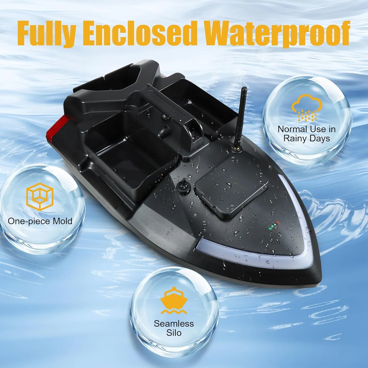 3 Boxes RC Bait Boat for Surf Fishing with 4.4lbs Load Capacity, Dual Battery & Motor System for Long-Range Bait Deployment, 12000mAh Battery, Fish Bait Boats with LED Light for Professional Fishing
