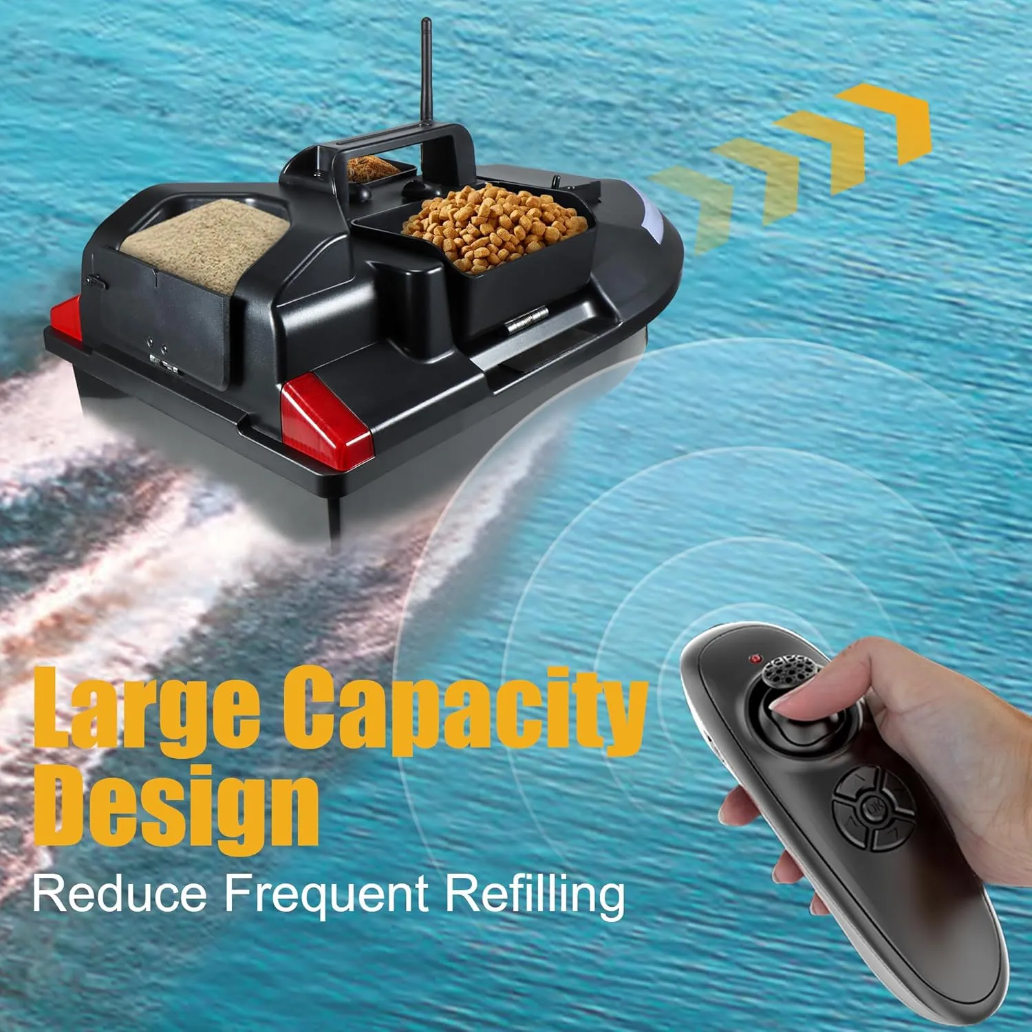 3 Boxes RC Bait Boat for Surf Fishing with 4.4lbs Load Capacity, Dual Battery & Motor System for Long-Range Bait Deployment, 12000mAh Battery, Fish Bait Boats with LED Light for Professional Fishing