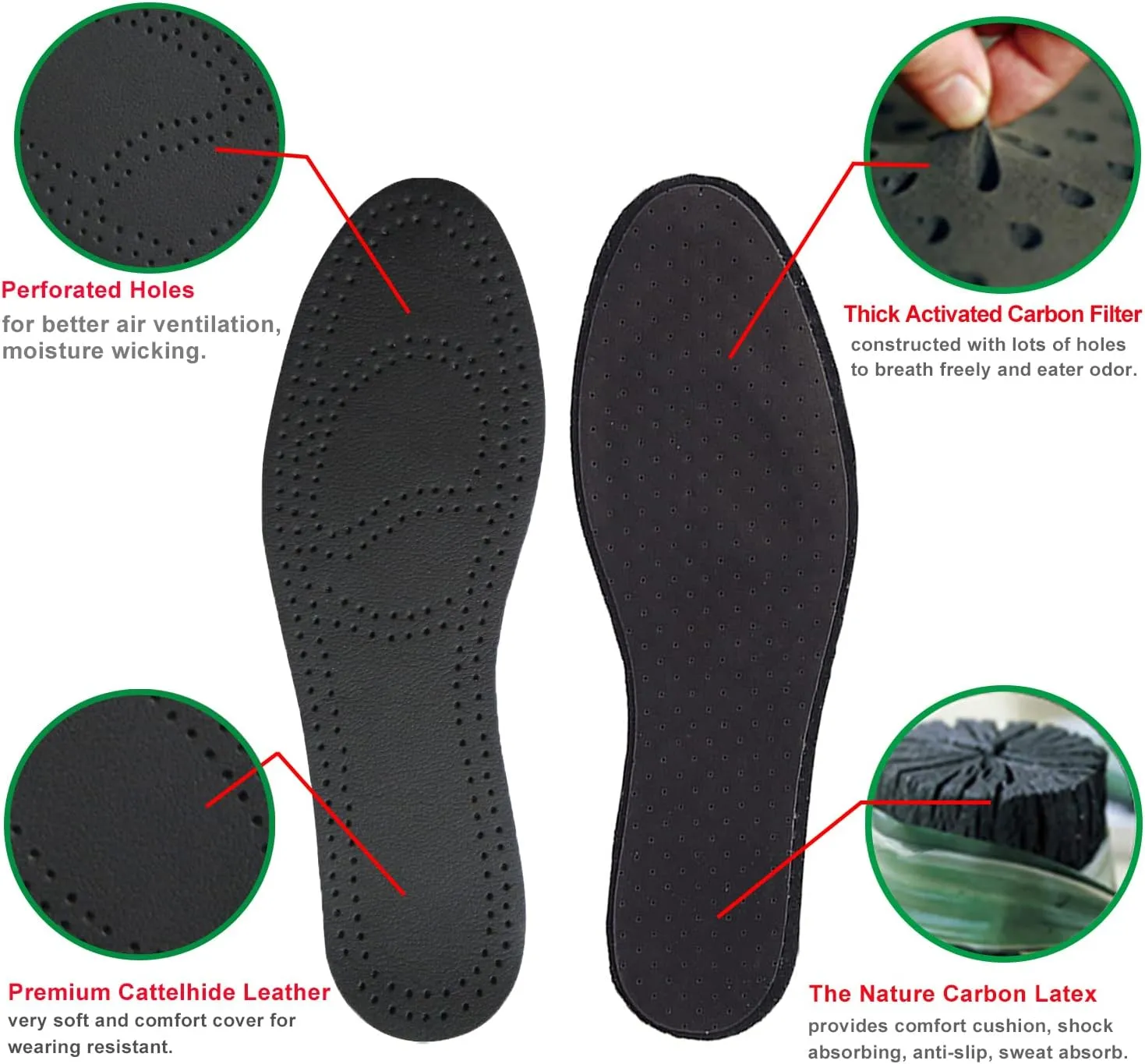 3 Pack Black Leather Insoles for Men Nonslip Shoe Pads for Boots Thin Leather Inserts for Men Dress Shoes Sole Replacement Liners for Odor Eater (3 Pairs/Mens US 8-8.5)