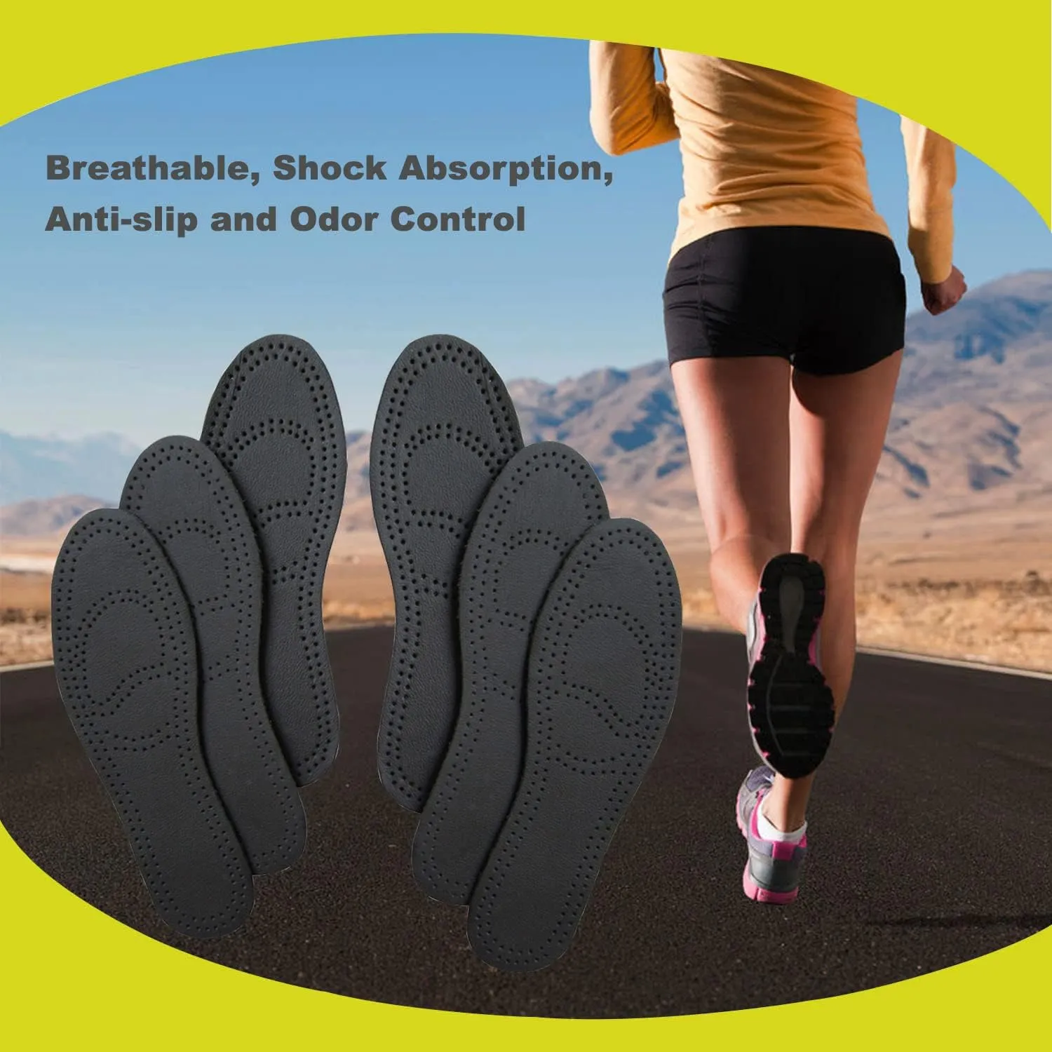 3 Pack Black Leather Insoles for Men Nonslip Shoe Pads for Boots Thin Leather Inserts for Men Dress Shoes Sole Replacement Liners for Odor Eater (3 Pairs/Mens US 8-8.5)