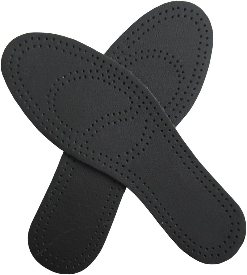 3 Pack Black Leather Insoles for Men Nonslip Shoe Pads for Boots Thin Leather Inserts for Men Dress Shoes Sole Replacement Liners for Odor Eater (3 Pairs/Mens US 8-8.5)