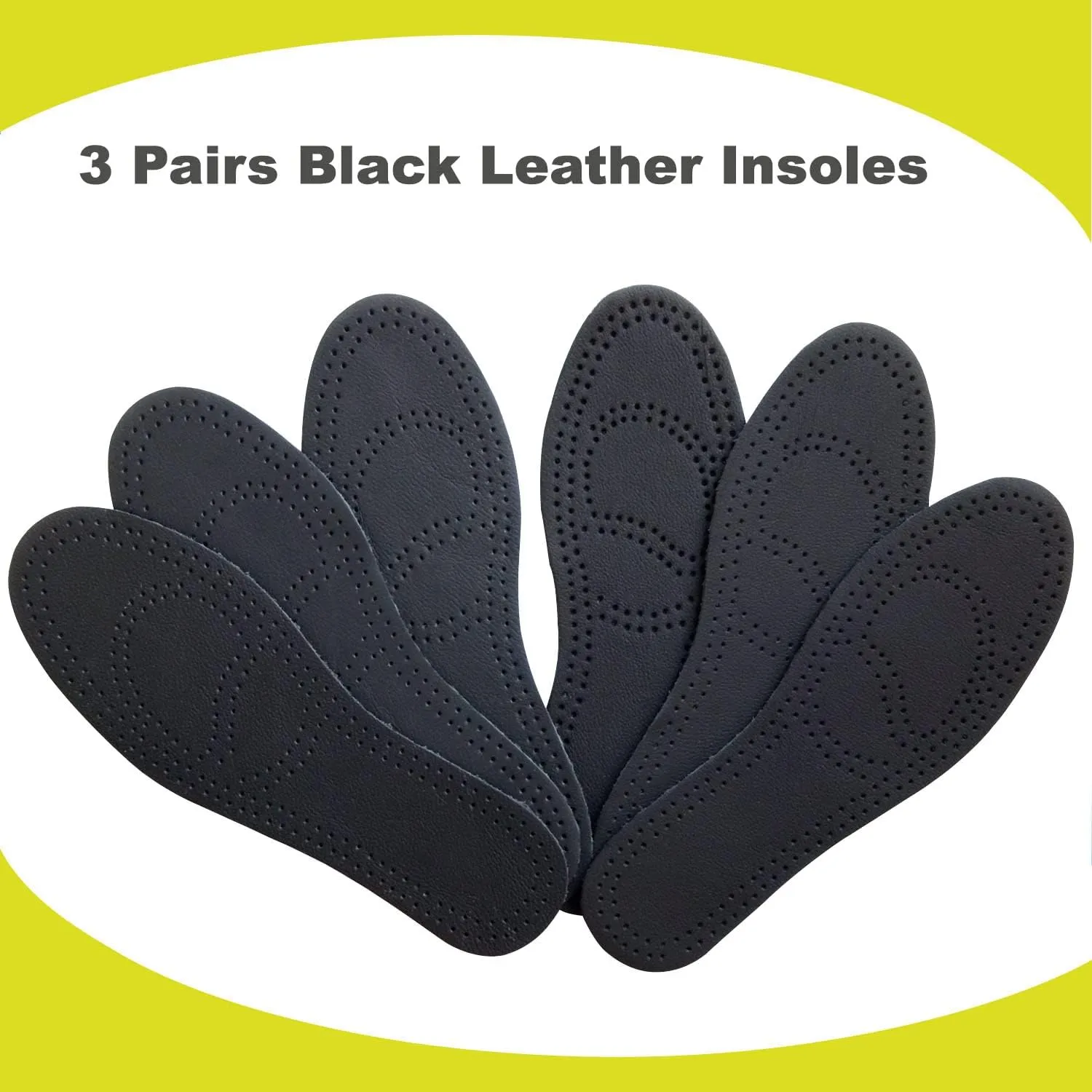 3 Pack Black Leather Insoles for Men Nonslip Shoe Pads for Boots Thin Leather Inserts for Men Dress Shoes Sole Replacement Liners for Odor Eater (3 Pairs/Mens US 8-8.5)