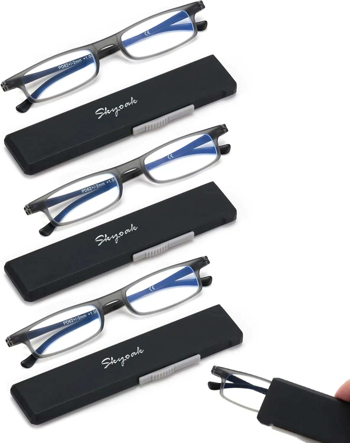 3 Pack Ultra thin Lightweight Folding Reading Glasses Women Men TR90 Blue Light Blocking Anti UV/Eyestrain Foldable Compact Computer Readers Portable Unique Stretchable Slim Flat case Gunmetal  1.0
