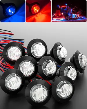 3/4" Round Trailer Marker LED Lights Red to Blue Dual Color Side Clearance Tail Brake Stop Grille Bumper Underglow Bullet Indicator Light w/Clear Lens for Trailer Truck Van RV ATV Bus, 10Pcs