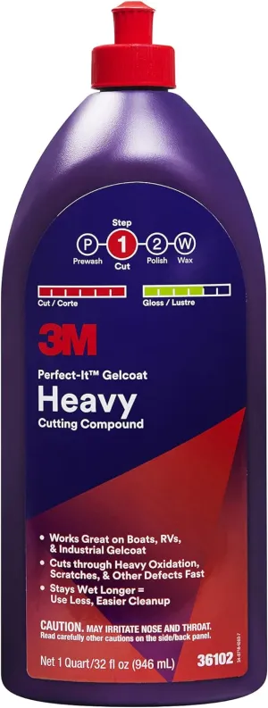 3M Perfect-It Gelcoat Heavy Cutting Compound, 36102, 1 Quart, Fiberglass Oxidation Remover for Boats and RVs