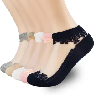 4-6 Pairs Lace Fishnet Socks - Ultra Thin, Elastic, Short Mesh, Sheer for Women