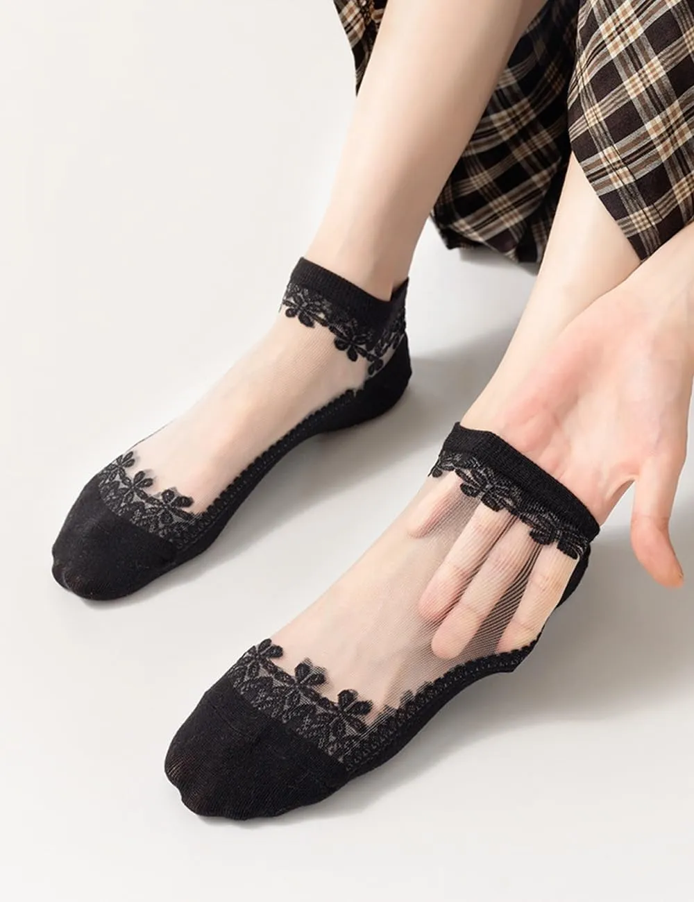 4-6 Pairs Lace Fishnet Socks - Ultra Thin, Elastic, Short Mesh, Sheer for Women