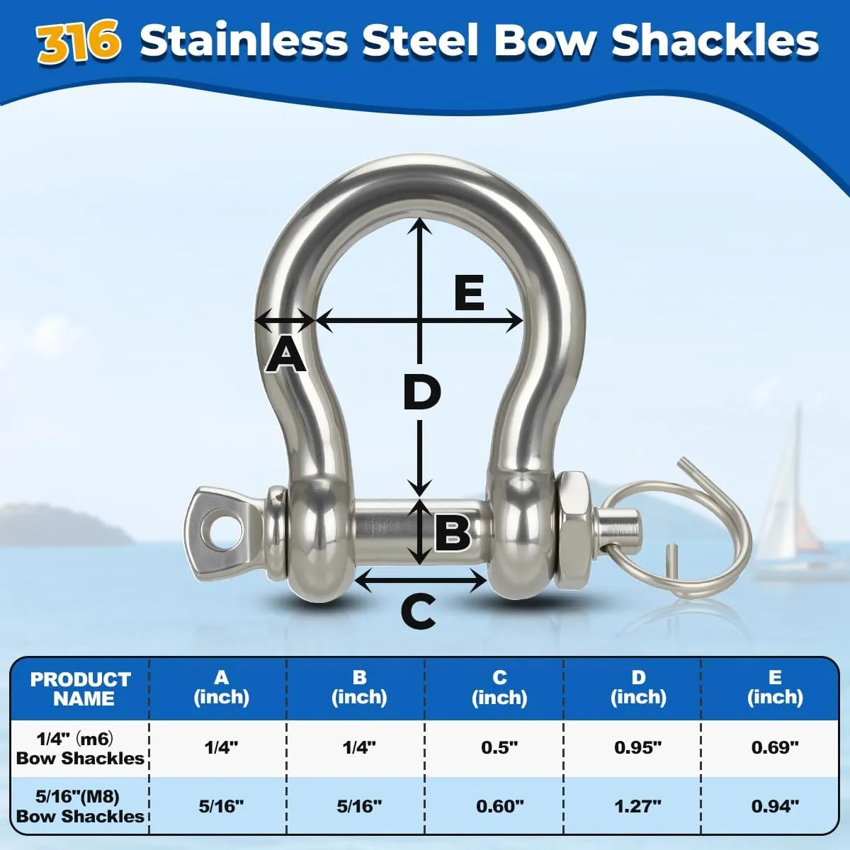 5/8" Boat Anchor Rope 150 FT with 316 Stainless Steel Chain 5/16" x 6 FT, 5/16" Anti-Off Shackles and 5/8" Thimble, Anchor Rode for Mooring, Boats Pontoon, Deck, Fishing, Sail