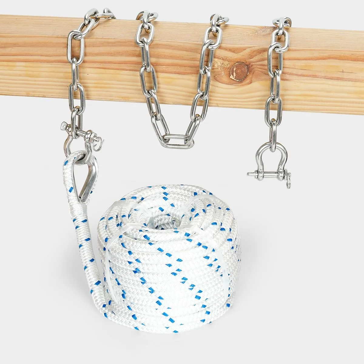 5/8" Boat Anchor Rope 150 FT with 316 Stainless Steel Chain 5/16" x 6 FT, 5/16" Anti-Off Shackles and 5/8" Thimble, Anchor Rode for Mooring, Boats Pontoon, Deck, Fishing, Sail