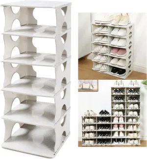 6-Tier Shoe Rack,Stackable Shoe Storage Organizer for Bedroom Entryway, Adjustable Shoe Rack,Shoe Slots Organizer Shelf, Easy Clean Shoe Tower Rack,White