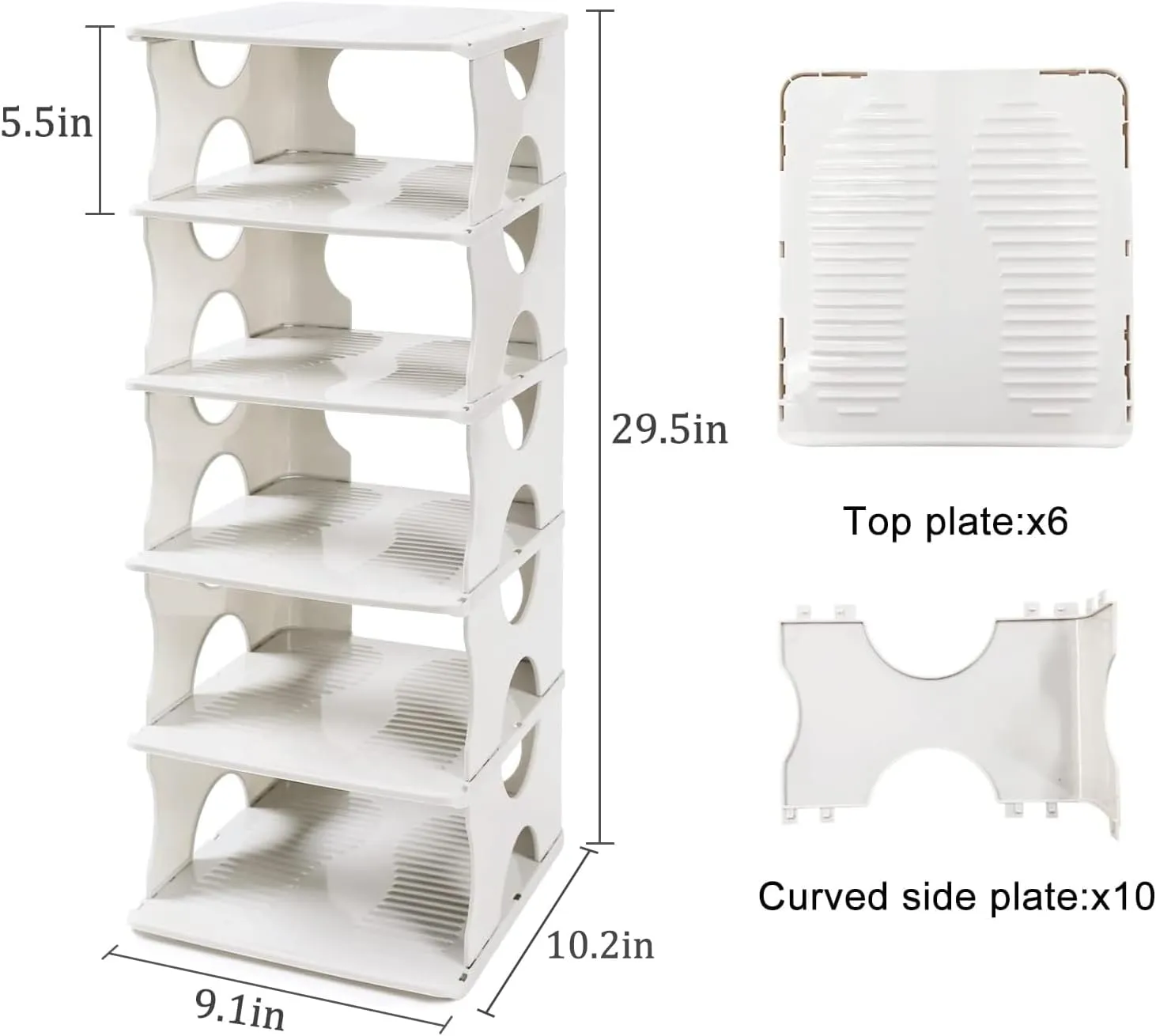 6-Tier Shoe Rack,Stackable Shoe Storage Organizer for Bedroom Entryway, Adjustable Shoe Rack,Shoe Slots Organizer Shelf, Easy Clean Shoe Tower Rack,White