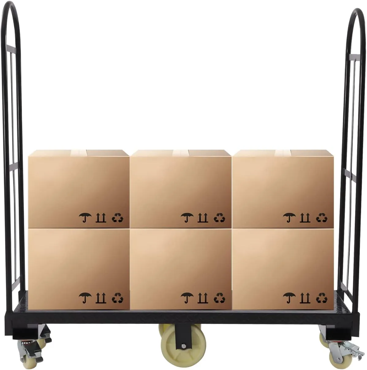 60.5 * 15.7 * 52.2in H U-Boat Cart, 2000lbs Capacity U-Boat Platform Truck Dolly, U-Boat Truck Steel with Removable Handles, for Transporting Heavy Items in Warehouses, Storage Rooms(Black).