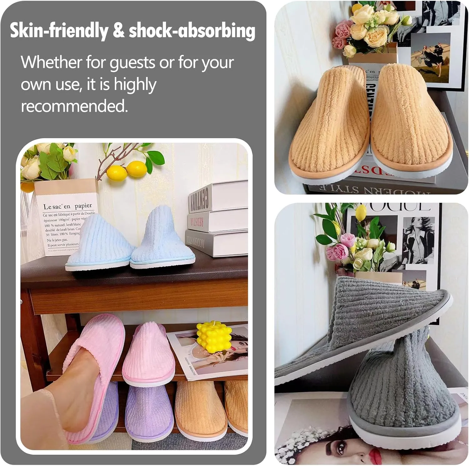 6/10/12 pairs of disposable slippers, hotels, guesthouses, beauty SPA clubs, bridesmaid sl for weddings, outdoor camping, easy-to-carry for home guests, Provide plus size options