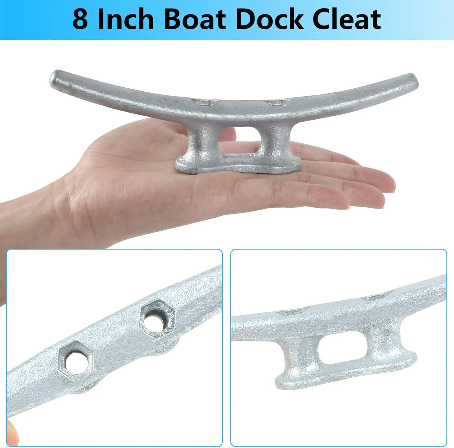 8 Inch Boat Cleats,Hot Dip Galvanized Cast Iron Dock Cleats,Electrophoretic Coated Black Boat Dock Cleats,Rope Cleatsfor Deck Nautical Decor,Piers for Tying up Boats,Hardware Not Included(2/4/6Pack)