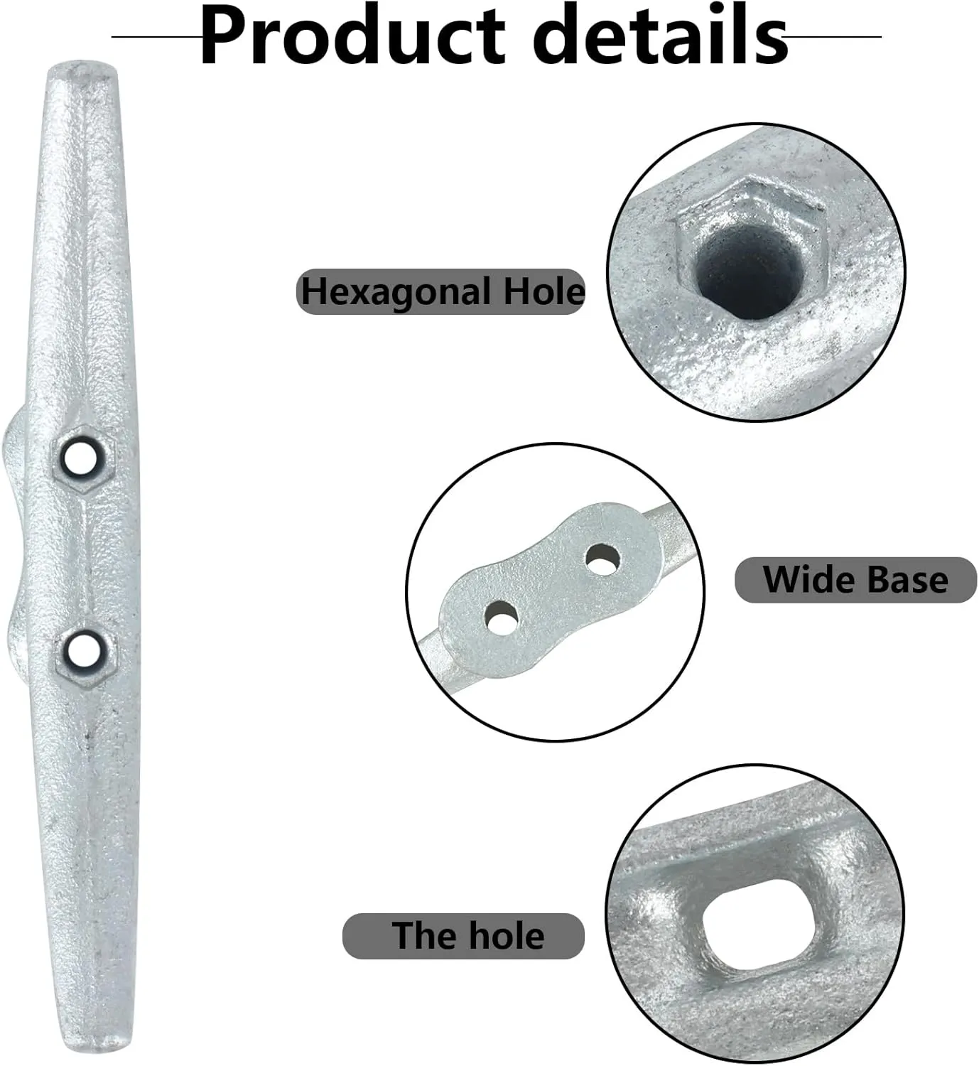 8 Inch Boat Cleats,Hot Dip Galvanized Cast Iron Dock Cleats,Electrophoretic Coated Black Boat Dock Cleats,Rope Cleatsfor Deck Nautical Decor,Piers for Tying up Boats,Hardware Not Included(2/4/6Pack)