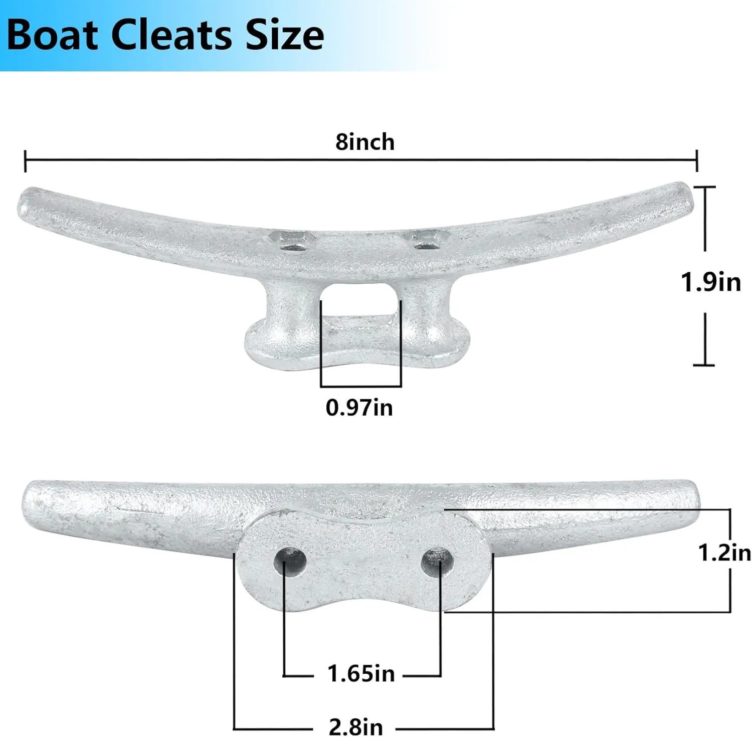 8 Inch Boat Cleats,Hot Dip Galvanized Cast Iron Dock Cleats,Electrophoretic Coated Black Boat Dock Cleats,Rope Cleatsfor Deck Nautical Decor,Piers for Tying up Boats,Hardware Not Included(2/4/6Pack)