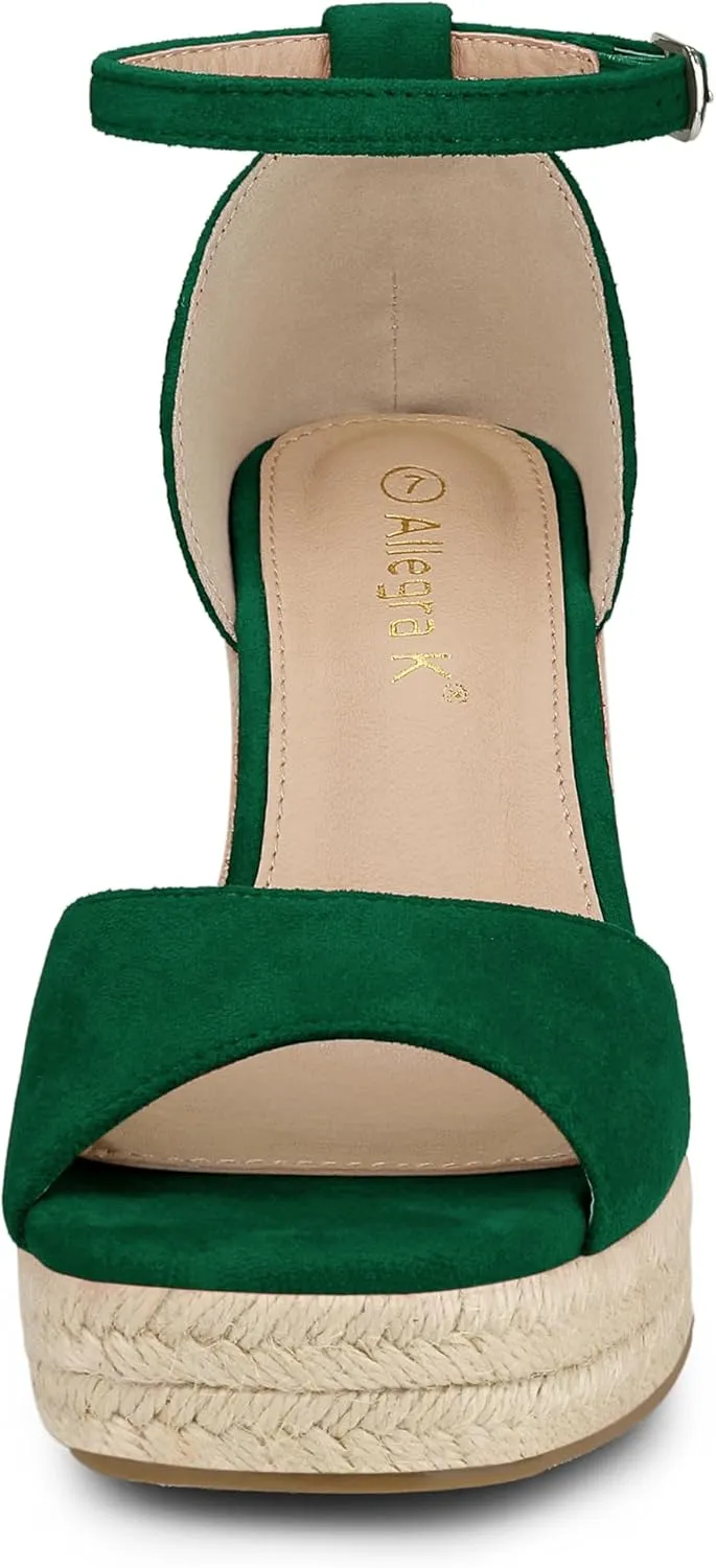 Allegra K Women's Espadrille Platform Ankle Strap Wedge Heel Sandals