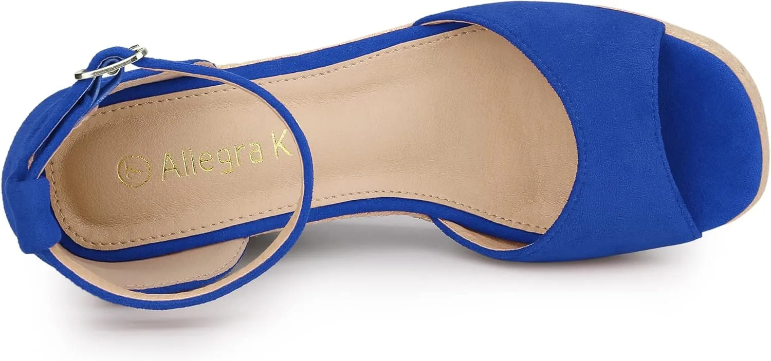 Allegra K Women's Espadrille Platform Ankle Strap Wedge Heel Sandals