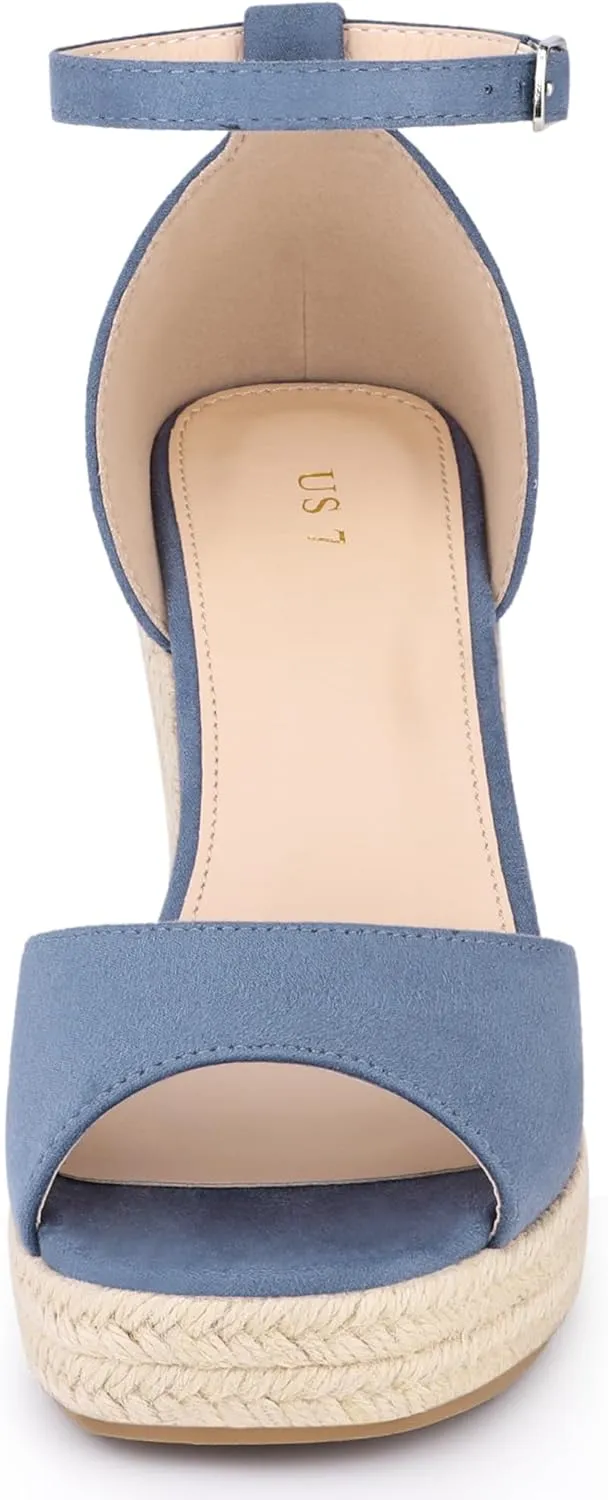 Allegra K Women's Espadrille Platform Ankle Strap Wedge Heel Sandals