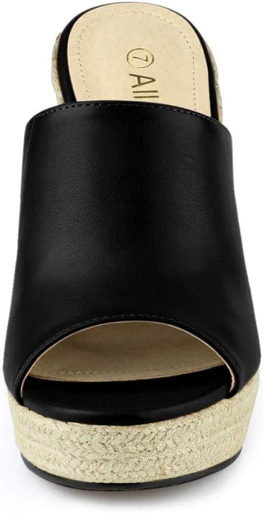 Allegra K Women's Slip on Platform Sandals Espadrilles Wedges Slides Mules