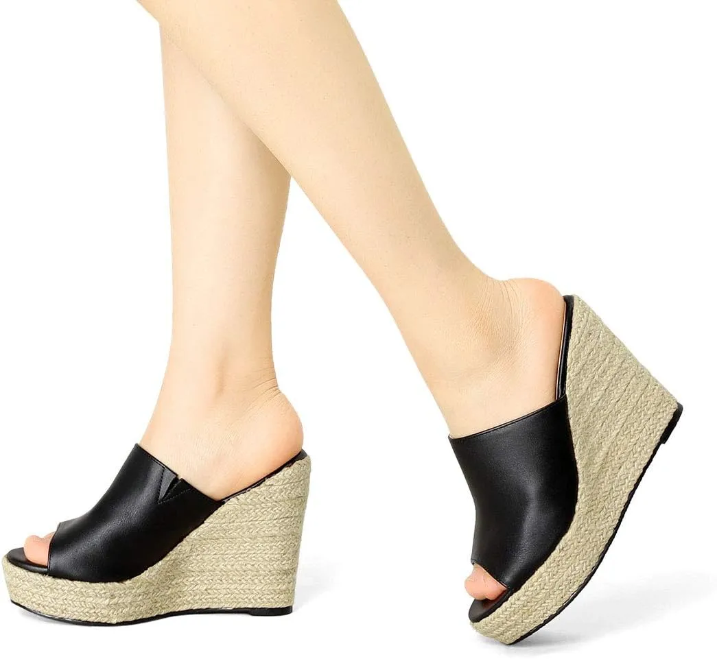 Allegra K Women's Slip on Platform Sandals Espadrilles Wedges Slides Mules