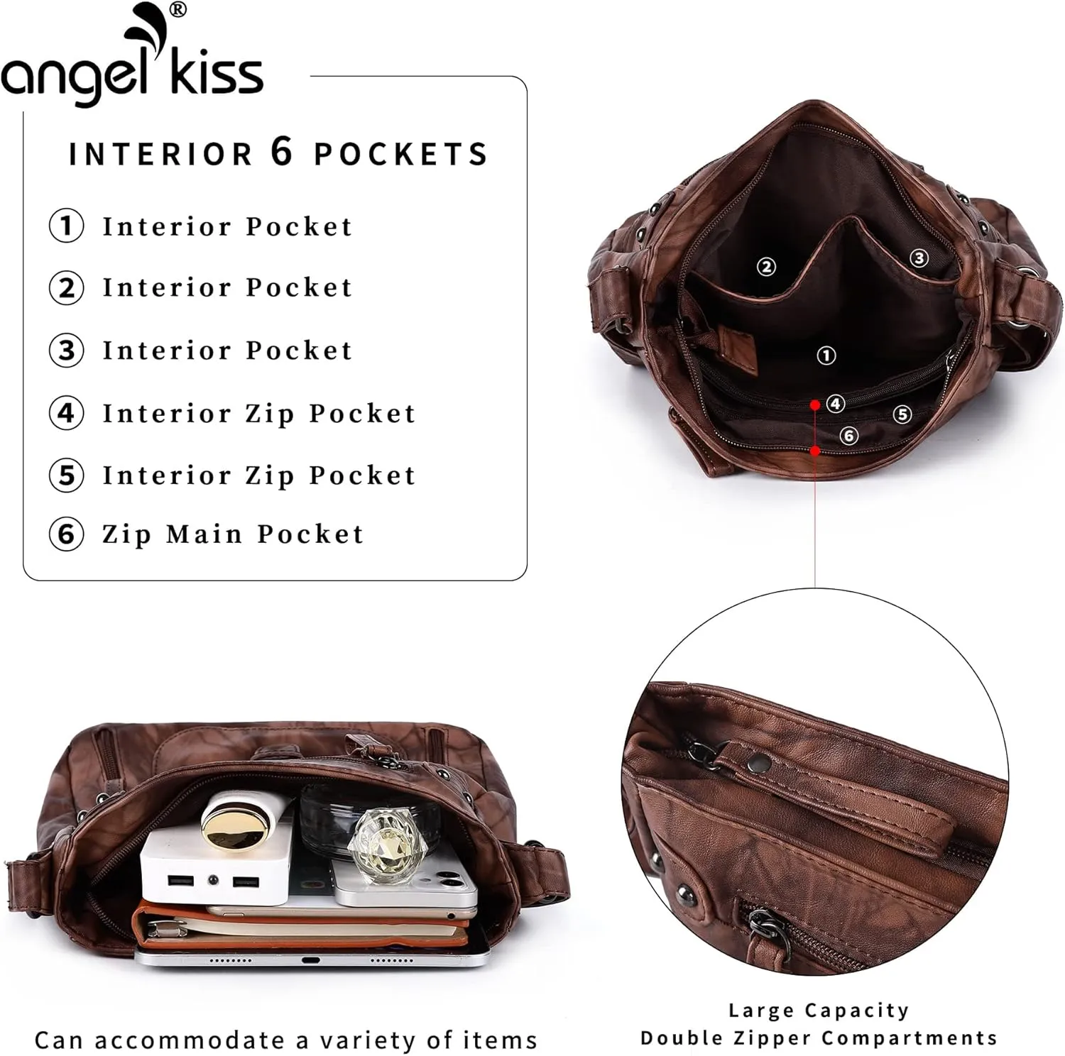 Angel Kiss Crossbody Bags Shoulder Bags and Handbags for Women Multi Pocket Daily Soft Hobo Purses Medium Size