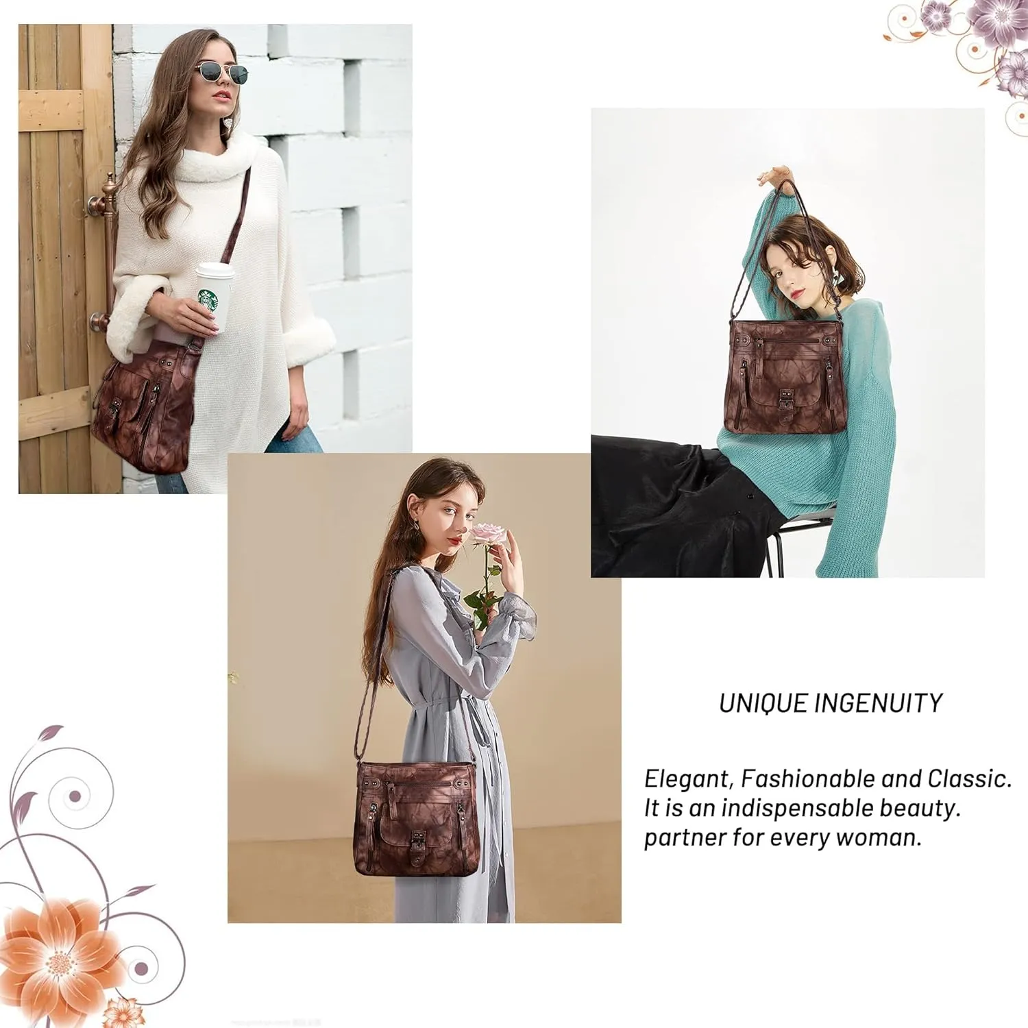 Angel Kiss Crossbody Bags Shoulder Bags and Handbags for Women Multi Pocket Daily Soft Hobo Purses Medium Size