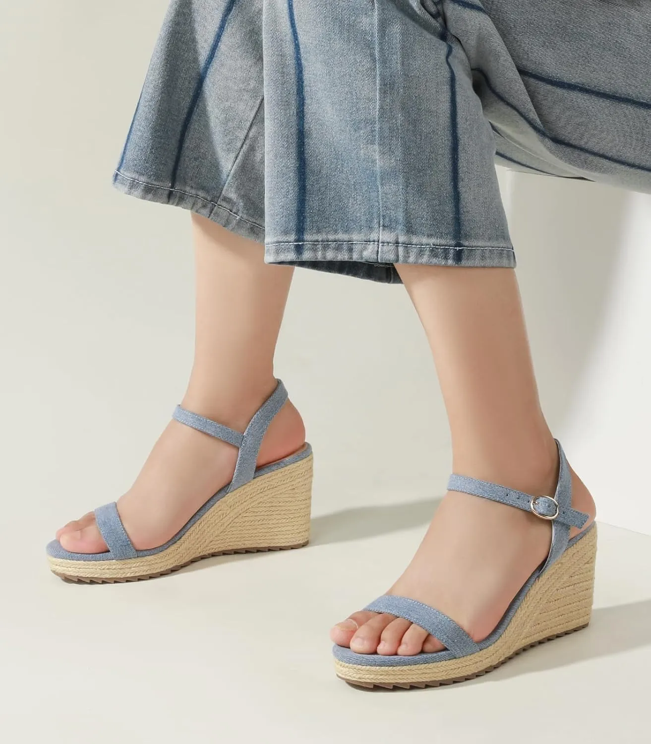 Ankis Platform Wedge Sandals for Women, Black Brown White Nude Espadrille Womens Wedge Sandals Comfortable Open Toe Ankle Strap High Heel Wedges for Women Dressy Summer -3.4Inch