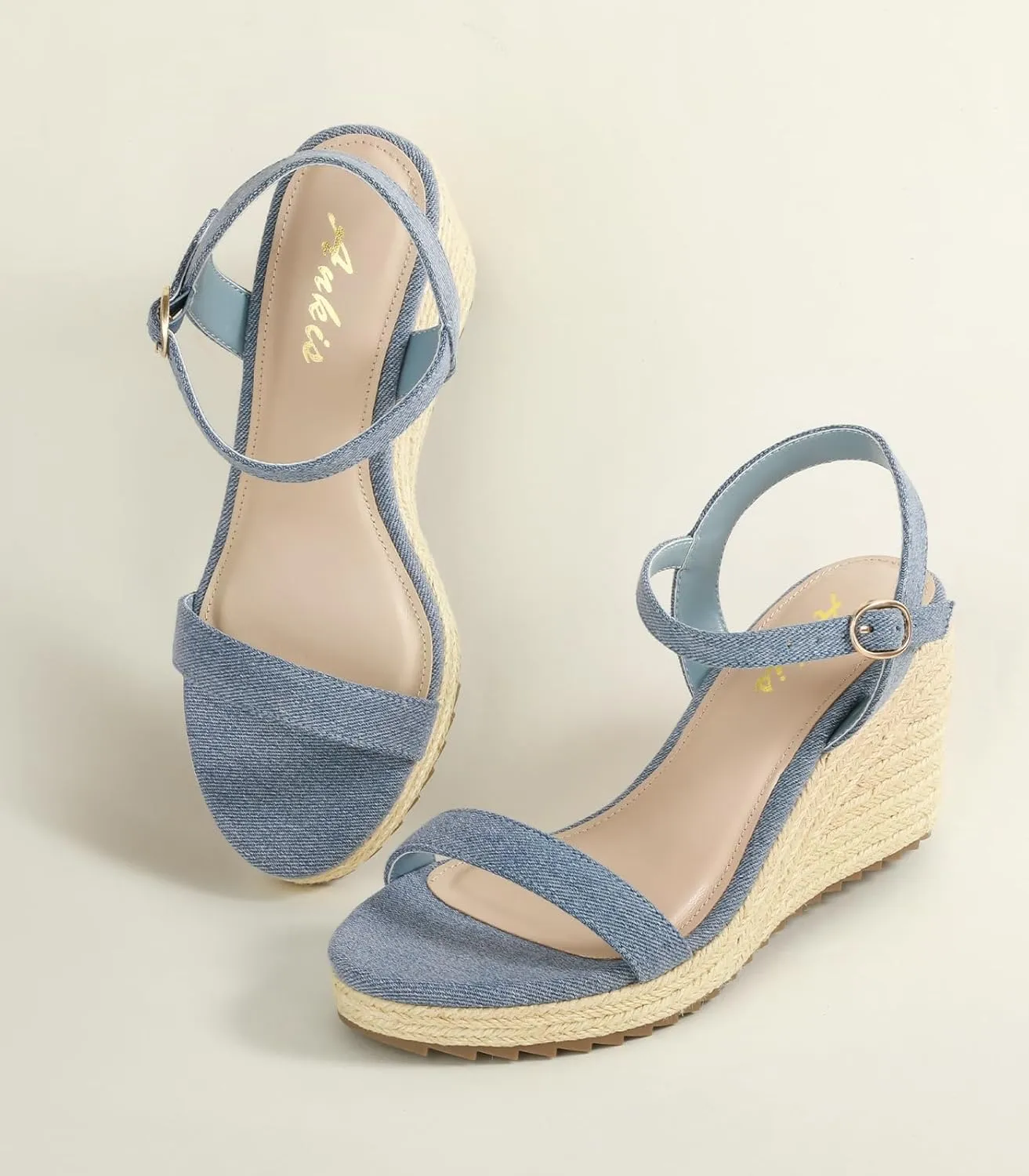Ankis Platform Wedge Sandals for Women, Black Brown White Nude Espadrille Womens Wedge Sandals Comfortable Open Toe Ankle Strap High Heel Wedges for Women Dressy Summer -3.4Inch