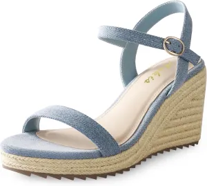 Ankis Platform Wedge Sandals for Women, Black Brown White Nude Espadrille Womens Wedge Sandals Comfortable Open Toe Ankle Strap High Heel Wedges for Women Dressy Summer -3.4Inch