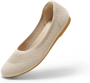 Arromic Flats Shoes for Women, Washable Round Toe Knit Ballet Flats Shoes with Comfortable Heel Cushions, Soft Slip on Dressy Shoes for Business Casual, Office, Work, Wedding
