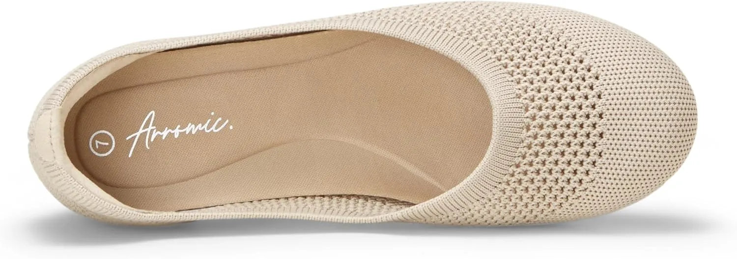 Arromic Flats Shoes for Women, Washable Round Toe Knit Ballet Flats Shoes with Comfortable Heel Cushions, Soft Slip on Dressy Shoes for Business Casual, Office, Work, Wedding