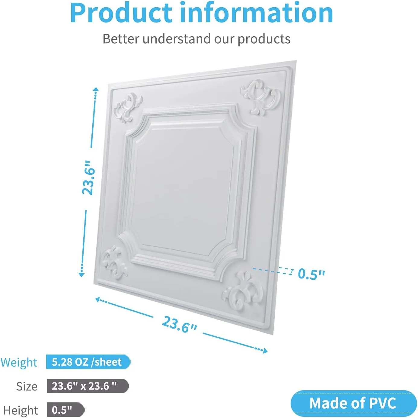 Art3d Drop Ceiling Tiles 24x24 in White (12-Pack, 48 Sq.ft), Wainscoting Panels Glue Up 2x2