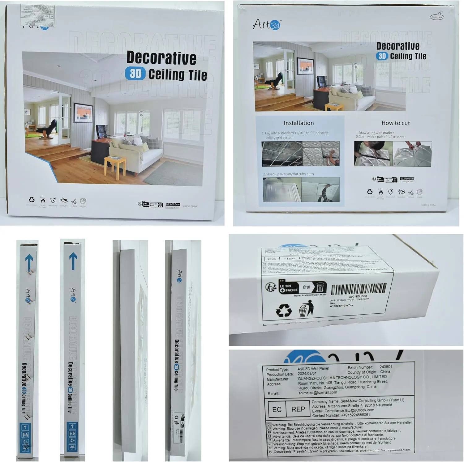 Art3d Drop Ceiling Tiles 24x24 in White (12-Pack, 48 Sq.ft), Wainscoting Panels Glue Up 2x2