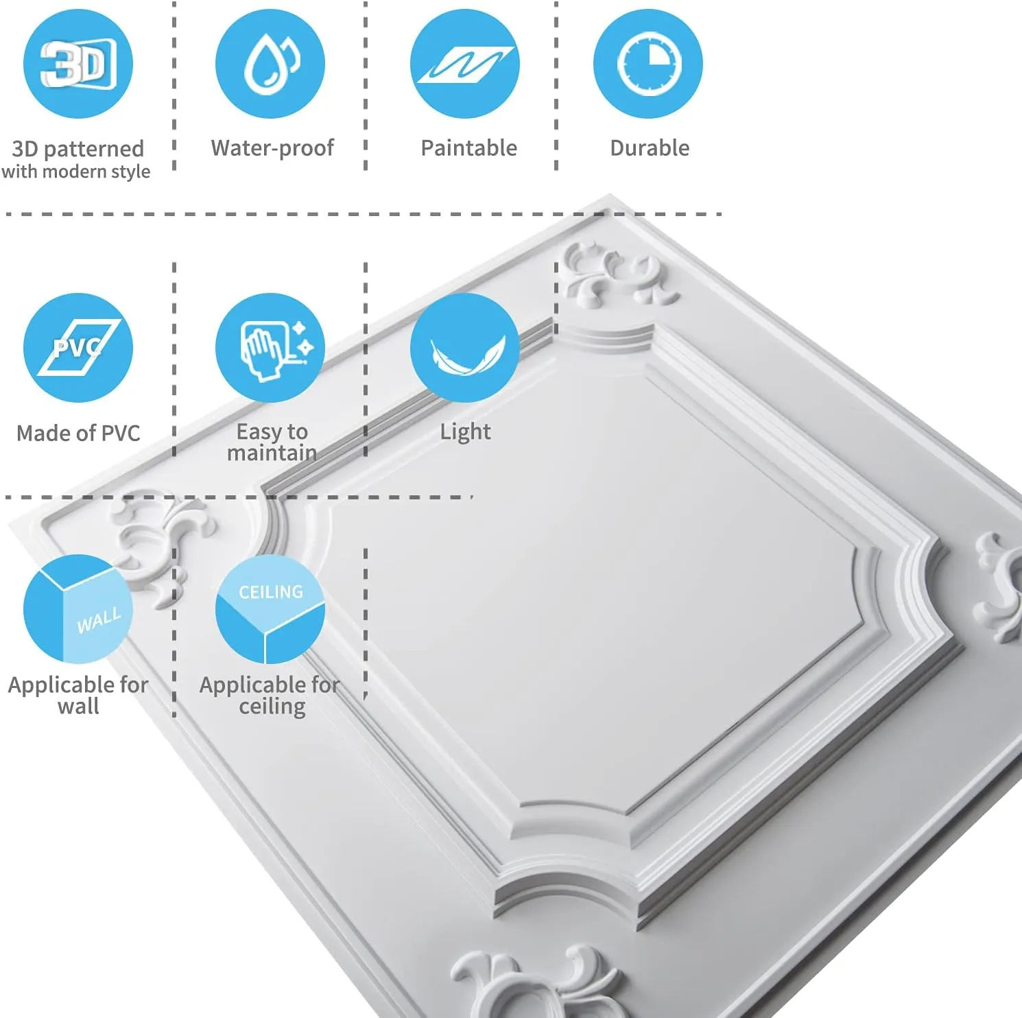 Art3d Drop Ceiling Tiles 24x24 in White (12-Pack, 48 Sq.ft), Wainscoting Panels Glue Up 2x2