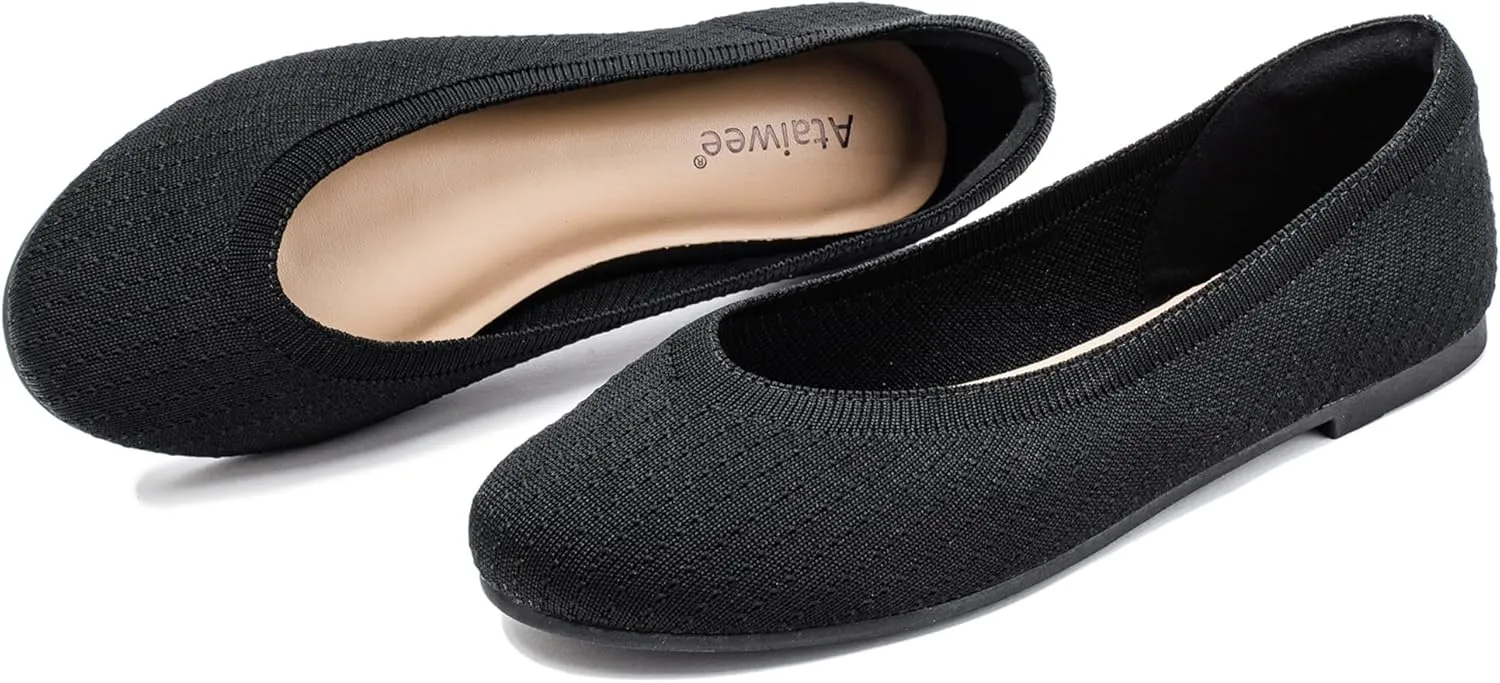 Ataiwee Women's Wide Width Flat Shoes - Fashion Dressy Knitted Soft Breathable Comfort Slip-On Ballet Flats.