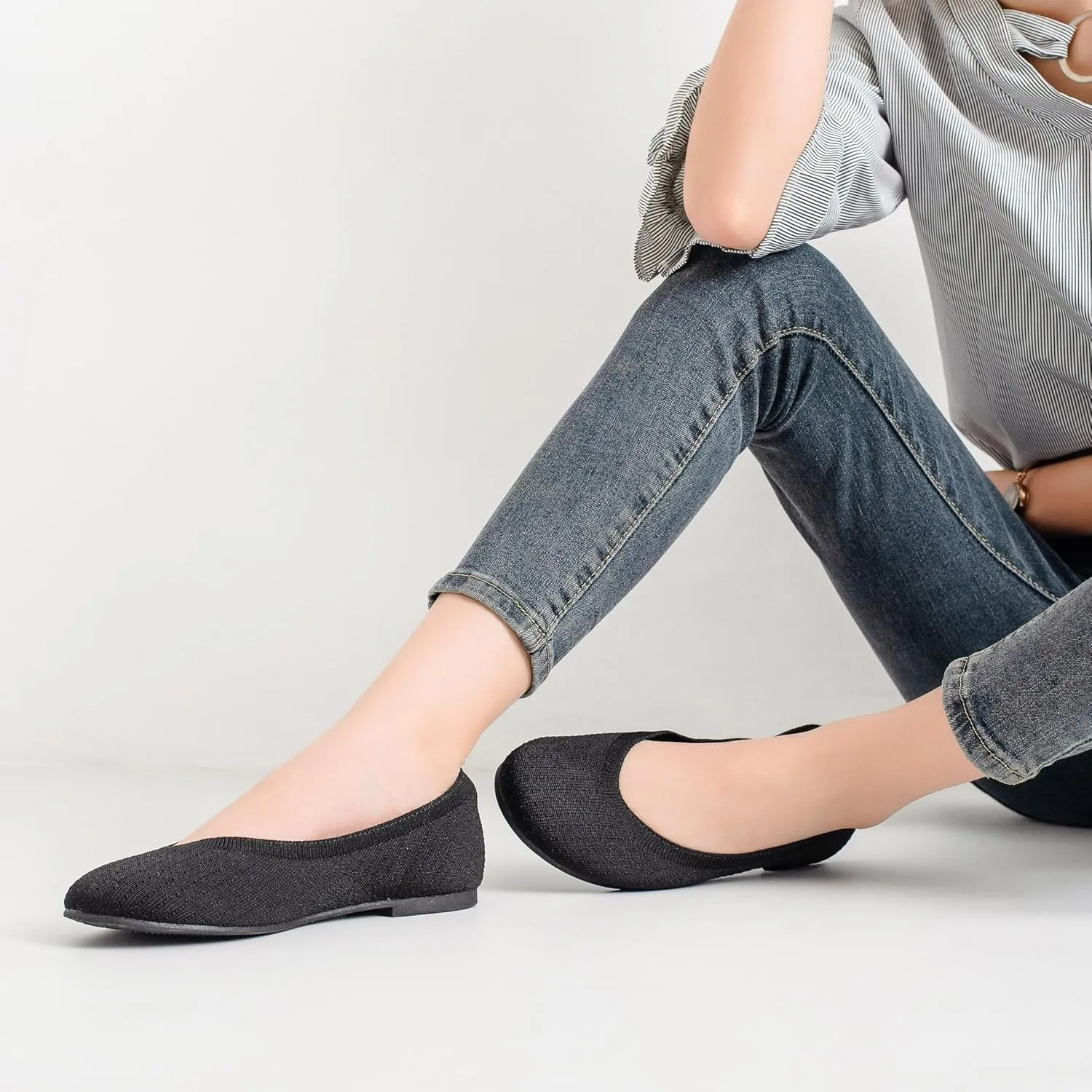 Ataiwee Women's Wide Width Flat Shoes - Fashion Dressy Knitted Soft Breathable Comfort Slip-On Ballet Flats.