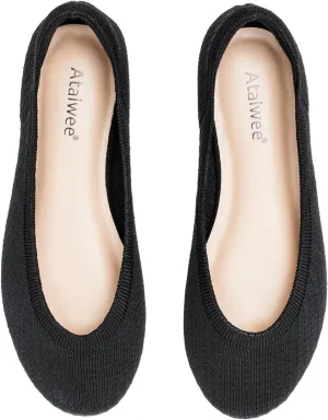 Ataiwee Women's Wide Width Flat Shoes - Fashion Dressy Knitted Soft Breathable Comfort Slip-On Ballet Flats.