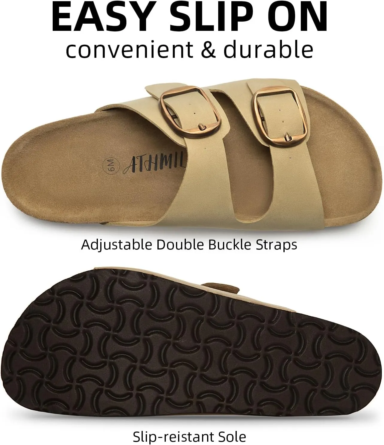 ATHMILE Womens Sandals Beach Vacation Essentials Sandals for Women with Arch Support Comfort Cork Footbed Summer Shoes for Women