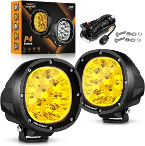 Auxbeam P4 Series LED Amber Fog Lights, 4 Inch 90W Yellow Round Offroad Light Bar, Spot Beam Off Road LED Pods Bumper Ditch Lights, for Trucks Car Motorcycle UTV, Pair