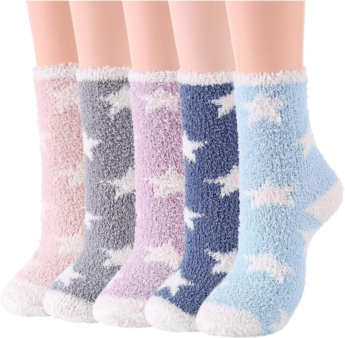 Azue Fuzzy Warm Slipper Socks Women Super Soft Microfiber Cozy Sleeping Socks 6 or 5 Pairs