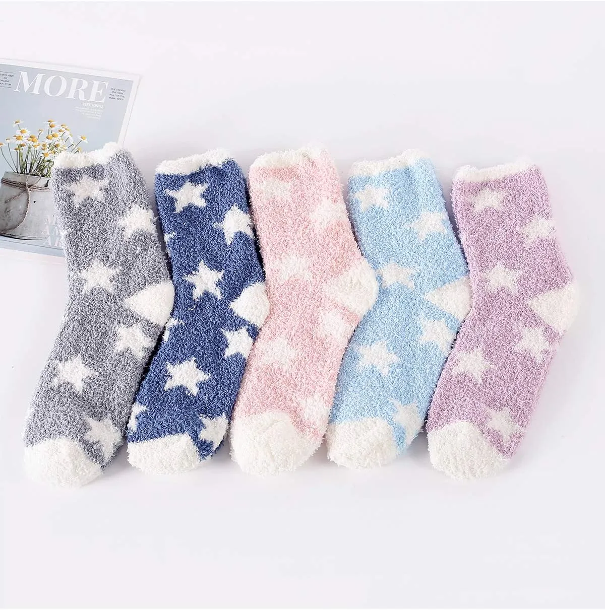 Azue Fuzzy Warm Slipper Socks Women Super Soft Microfiber Cozy Sleeping Socks 6 or 5 Pairs