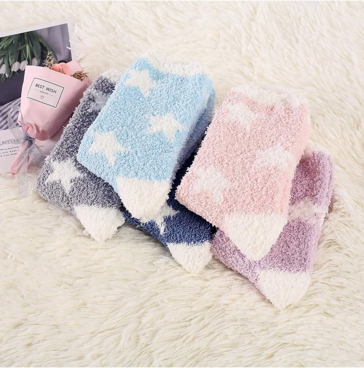 Azue Fuzzy Warm Slipper Socks Women Super Soft Microfiber Cozy Sleeping Socks 6 or 5 Pairs